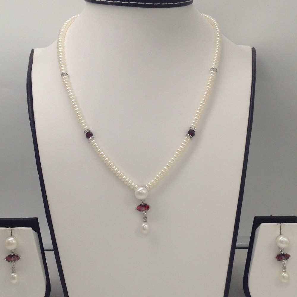 White, brown cz pendent set with flat pearls mala jps0096