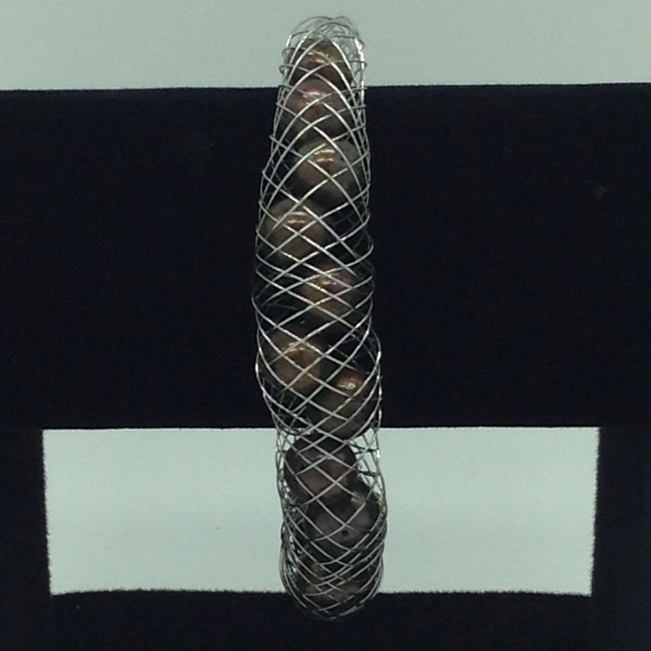 Brown Round Pearls Wire Mesh Bracelet JBG0156