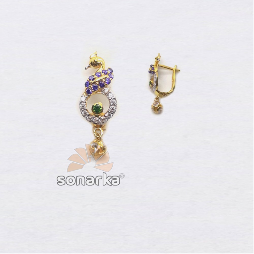 916 gold fancy peacock design cz diamond hoop earring