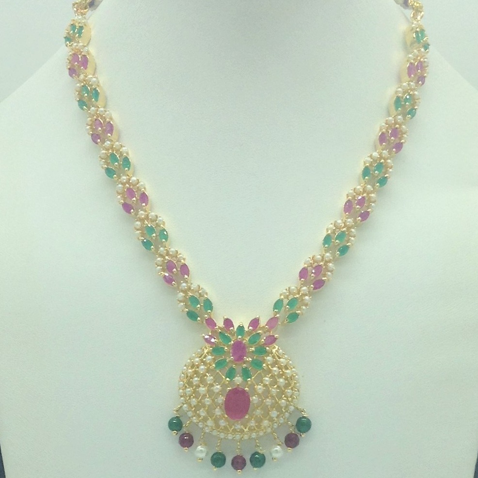 Red,Green Cz and Pearls Necklace Set JNC0188