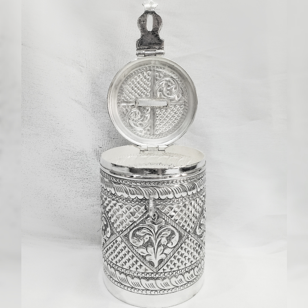 92.5% Pure Silver Gullak In High Finished Antique Work