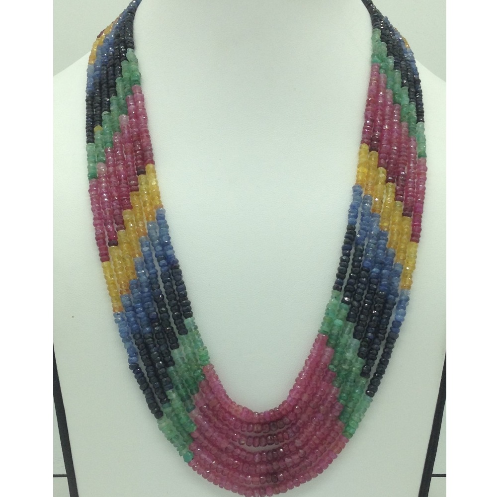 Multi colour rainbow round faceted 7 layers necklace jsm0118