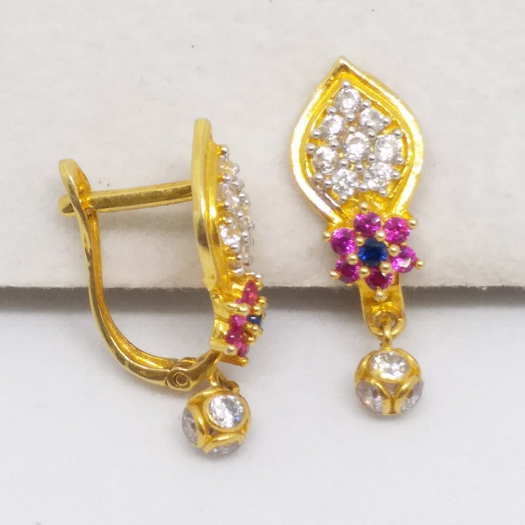 18 KT 750 Gold Daimond Earring type Multi colour Bali