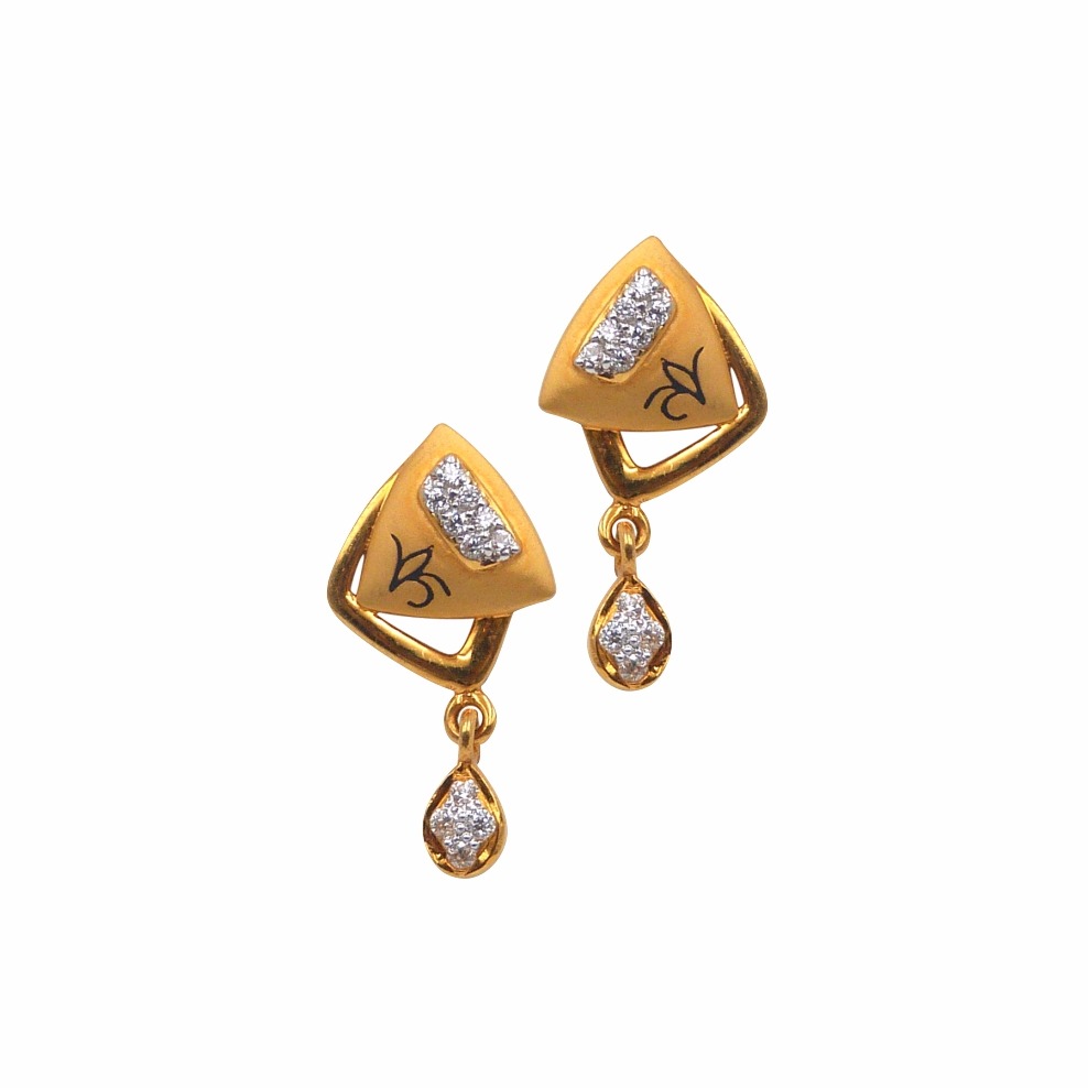 Cz fancy triangle fancy earrings 22k gold