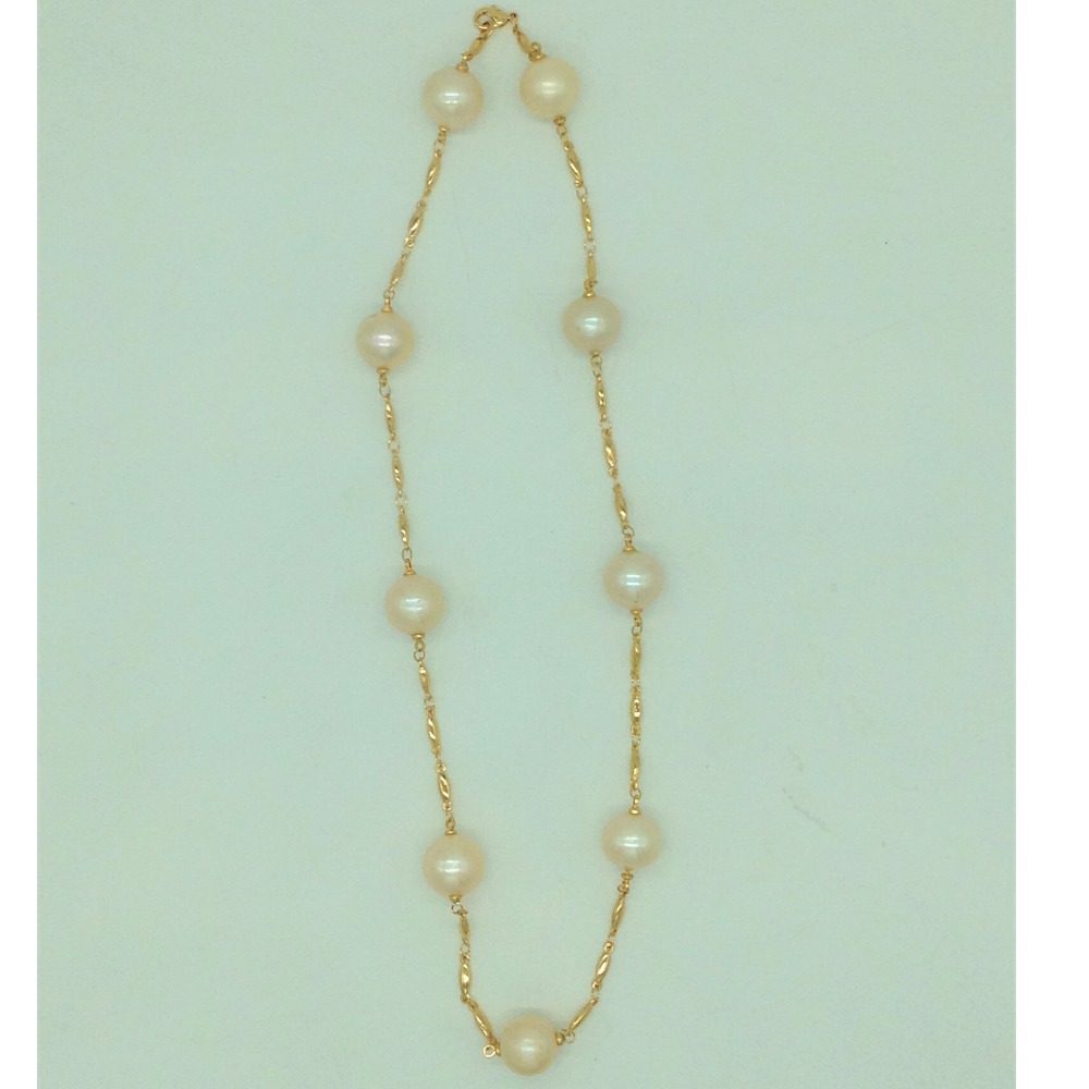 Freshwater cream round pearls chain mala jpm0448