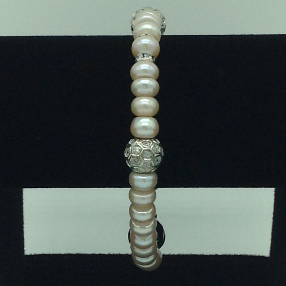Pink Flat Pearls With CZ White Balls And chakri 1 Layers Bracelet JBG0174