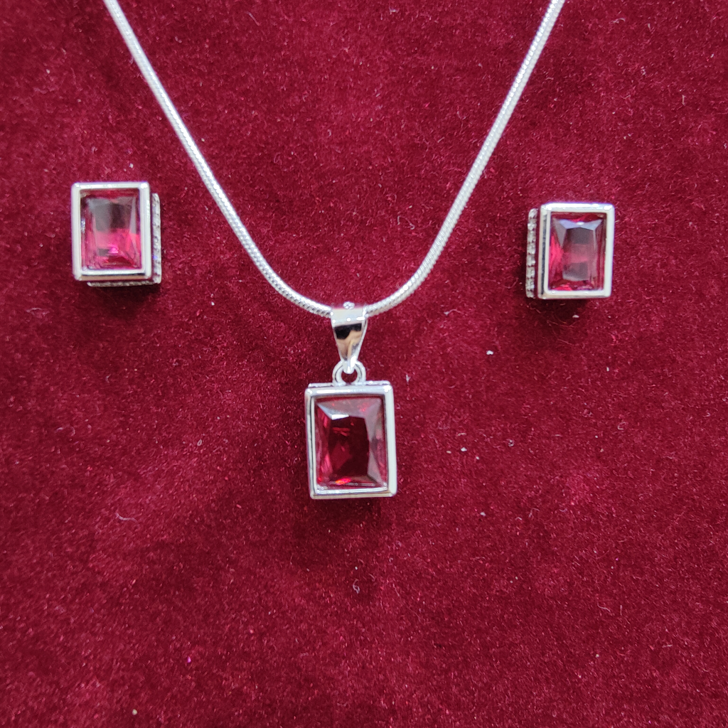925 silver square shape chain pendant set