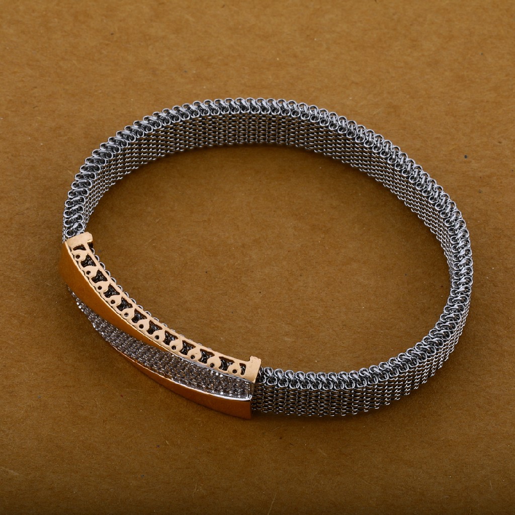 Mens 18K Rose Gold Diamond Cz Adjustable Spring Leather Bracelet-MLB03