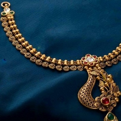 22KT / 916 Gold antique wedding half necklace set for ladies