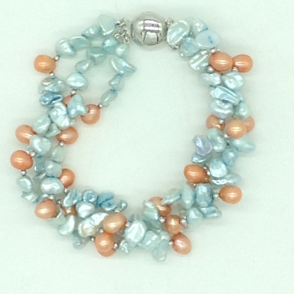 Freshwater multicolour pearls 3 lines twisted set jpp1089