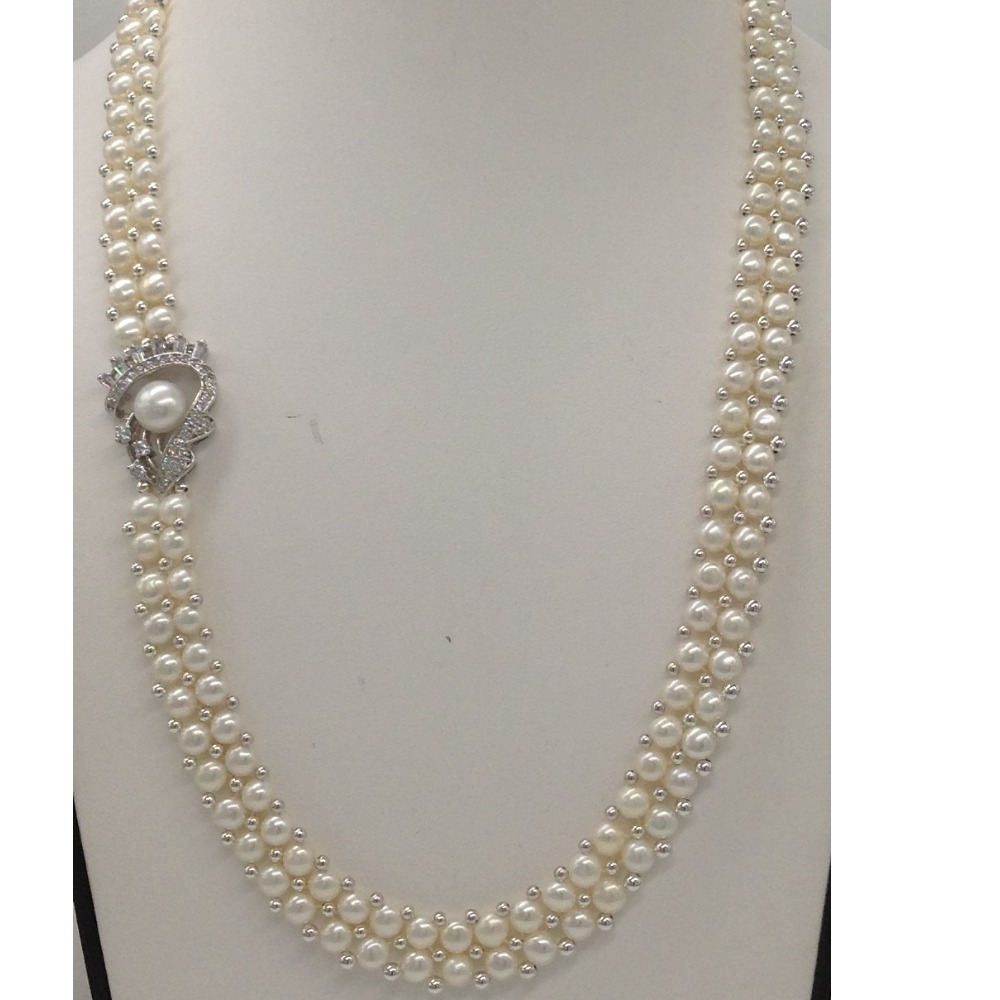 Pearls Broach Set With 2 Line Button Jali Pearls Mala JPS0230