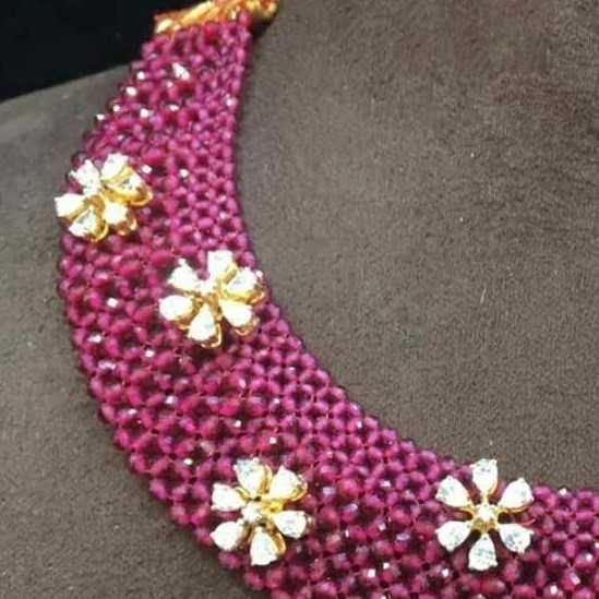 22KT/ 916 Gold Traditional wedding Rubies Net necklace for ladies