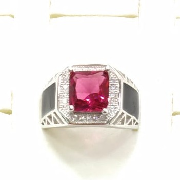 Silver pink stone light weight design ring 