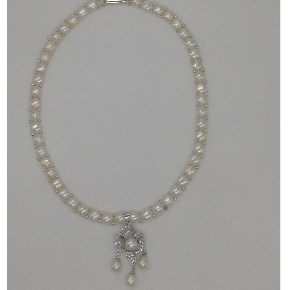 White cz and pearls pendent set with 1 line button mala jps0412