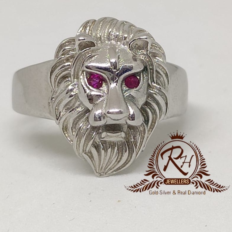 92.5 silver lion classical gents ring Rh-Gr969