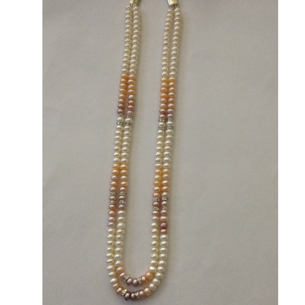 Shaded Flat Pearls With CZ Chakri Necklace 2 Layers JPM0071