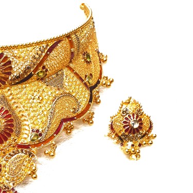 22k Gold Rajwadi Choker Necklace With Earrings MGA - GLS090