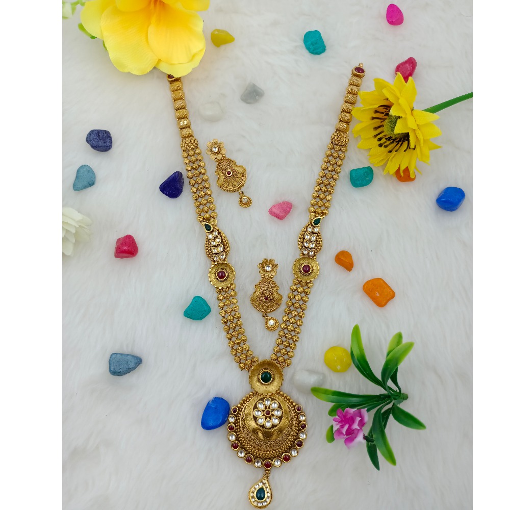 916 gold attractive long design hallmark necklace set