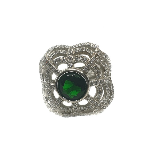 925 Sterling Silver Green Stone Ring MGA - LRS0104