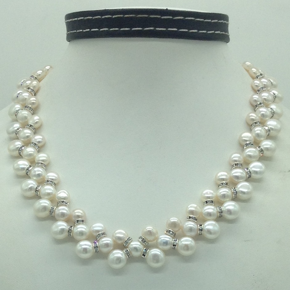 Freshwater white button pearls zigzag necklace set jpp1004