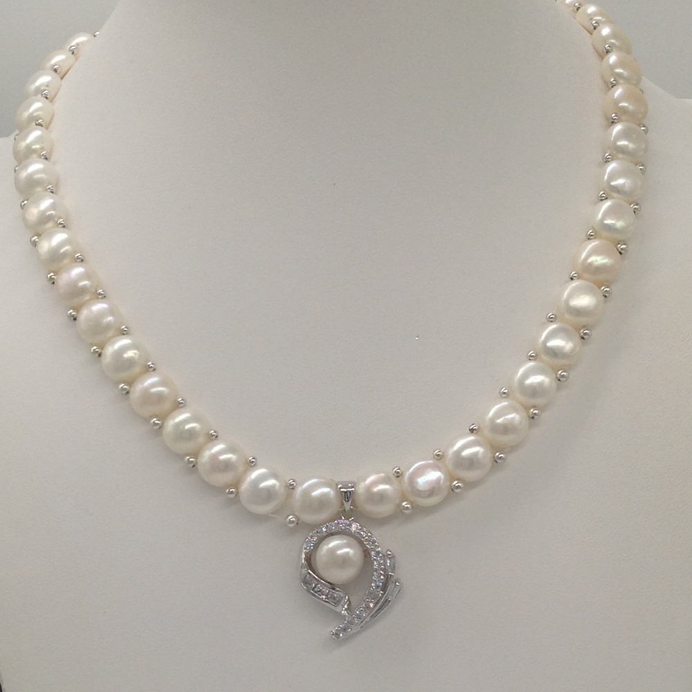 White cz and pearls pendent set with 1 line button mala jps0414
