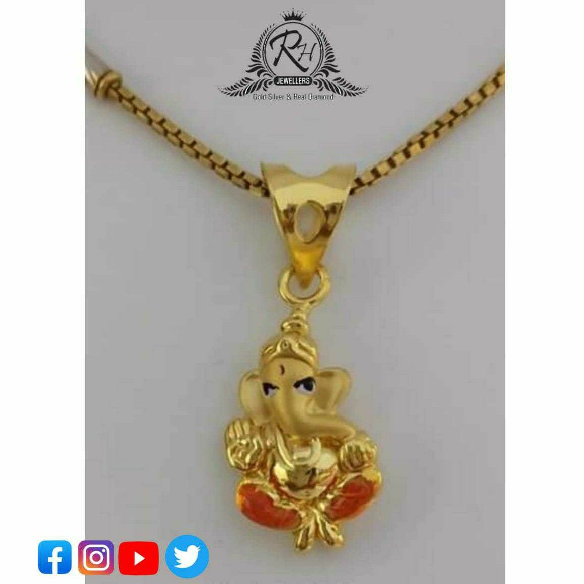 22 Carat Gold Ganesha Pendant Chain RH-PC499
