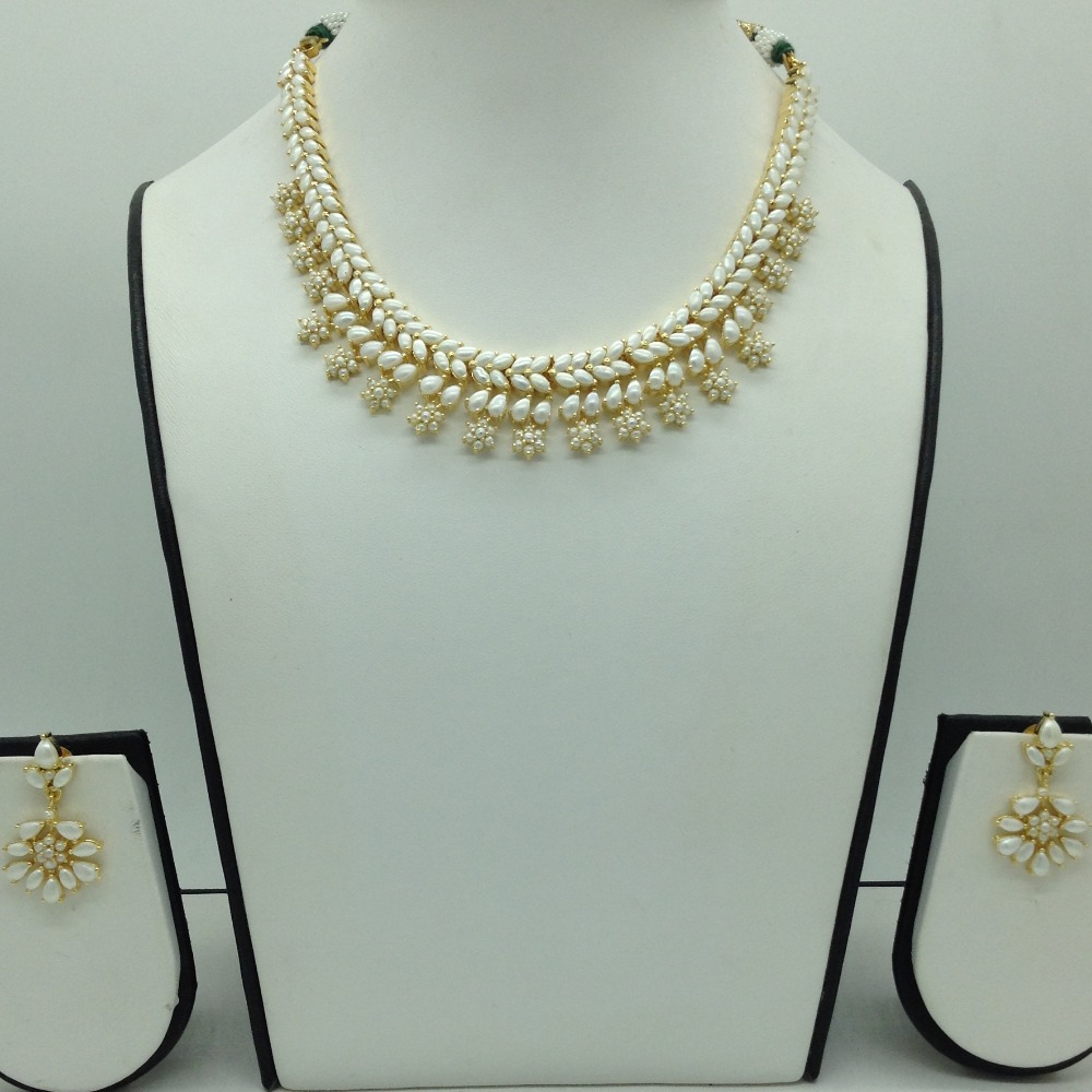 Freshwater white button pearls necklace set jnc0118