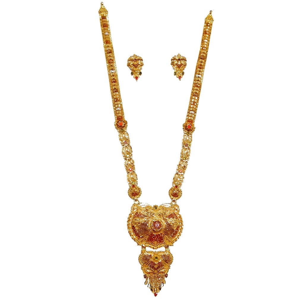 22k Gold Kalkatti Necklace With Earrings MGA - GLS048