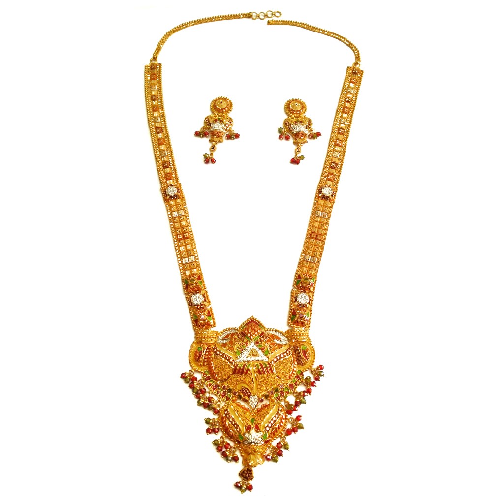 22k Gold CZ Diamond Kalkatti Designer Long Necklace Set MGA - GLS037