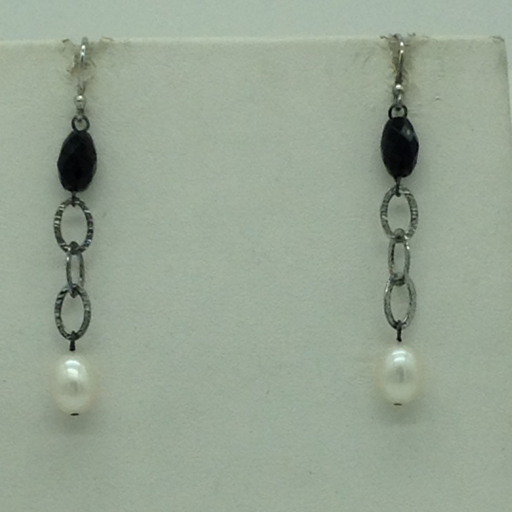 Freshwater white pearls and black semi silver necklace set jnc0069