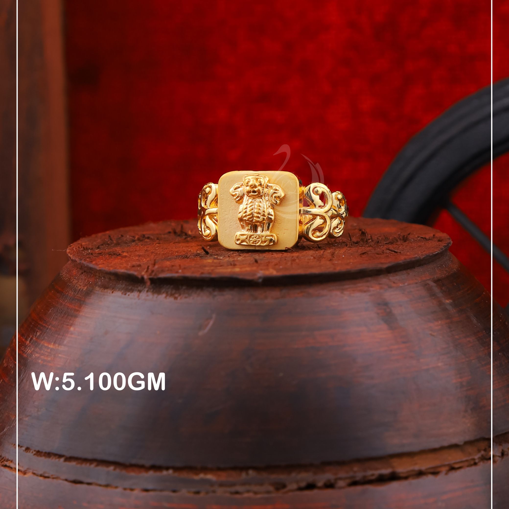 916 Gold Fancy Ashok Stambh Design Ring PJR03