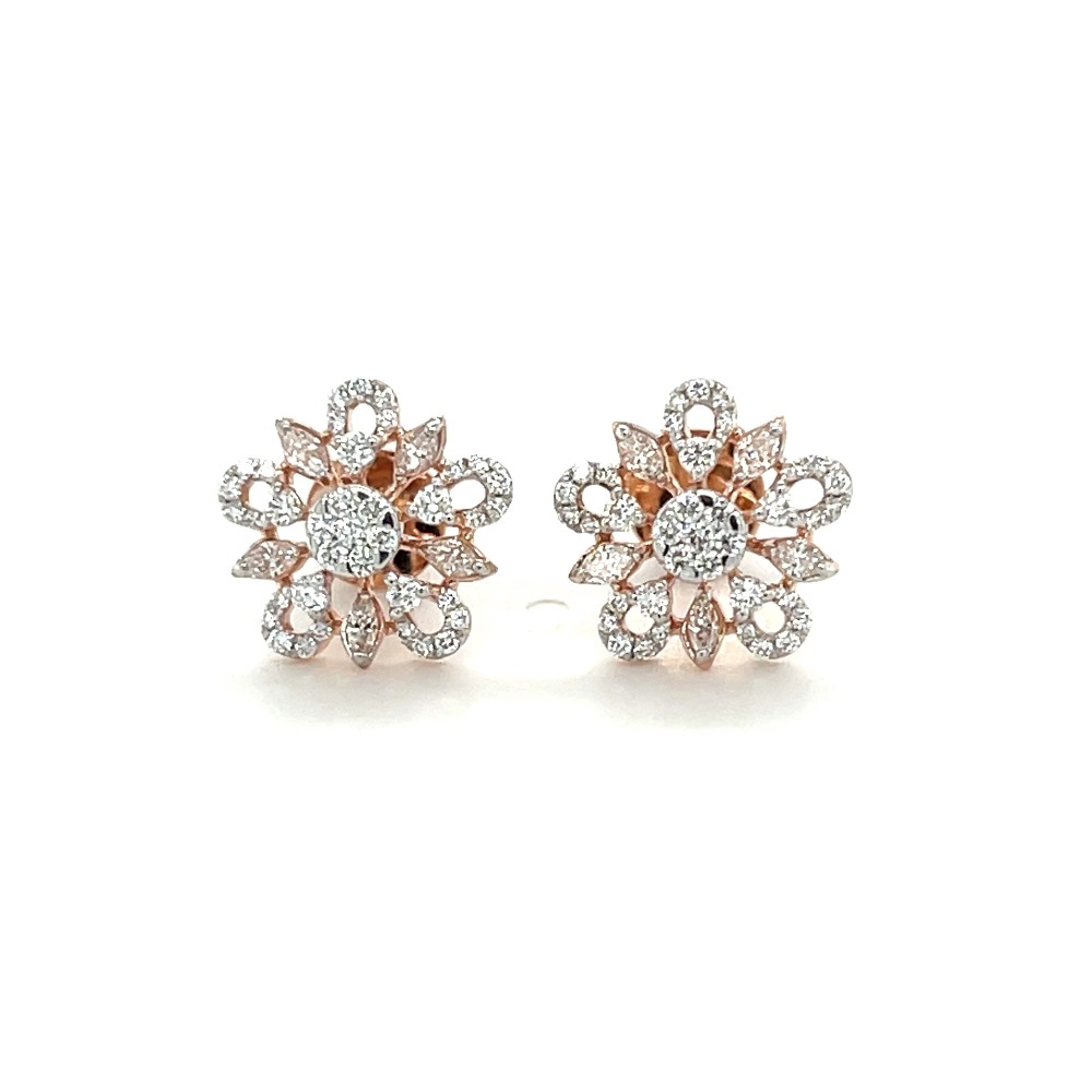 14K Gold Diamond Flower Earrings  Flower earrings studs Diamond earrings  design Gold earrings designs