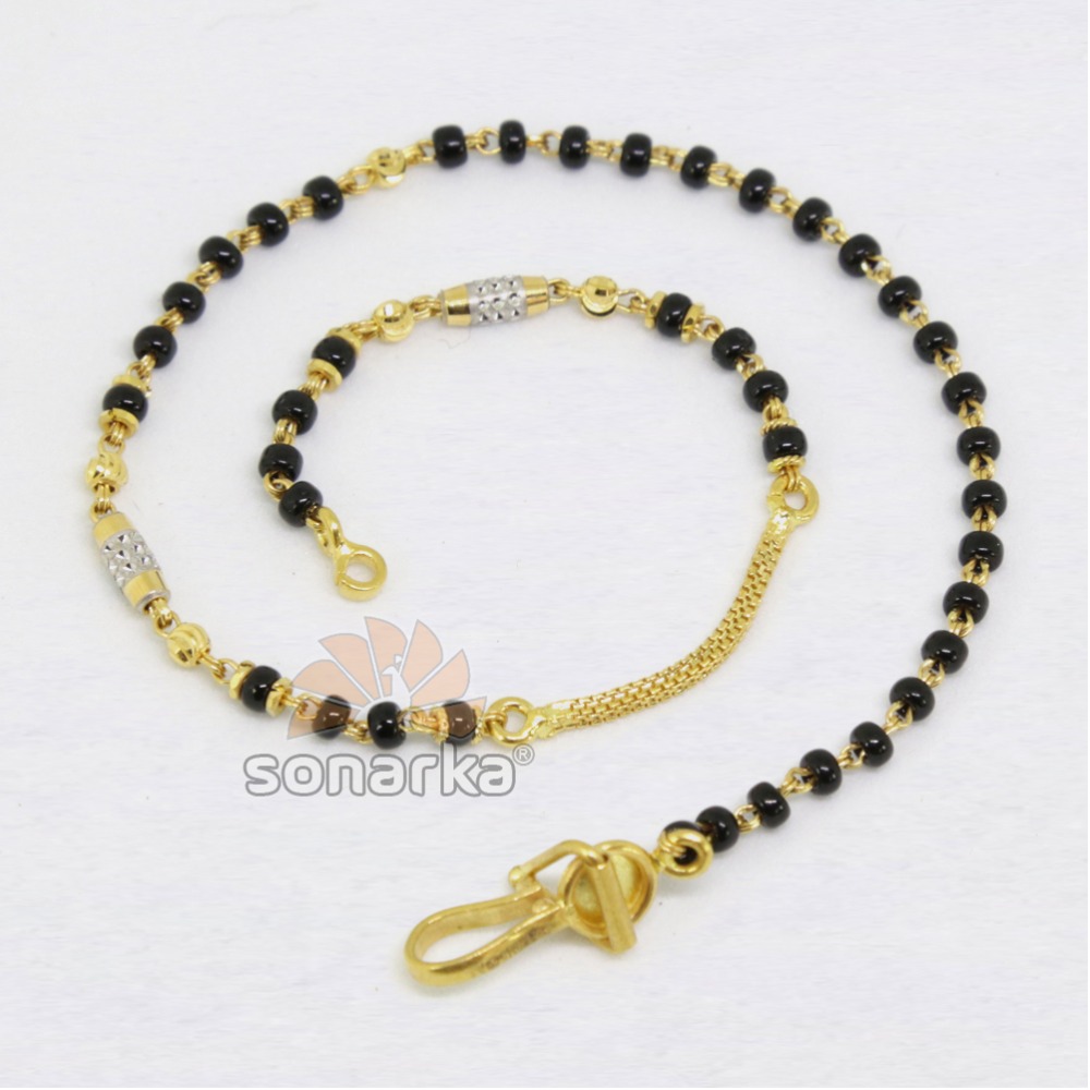 22ct 916 Yellow Gold Fancy Mangalsutra Black Beads Single Line Kidiya Chain