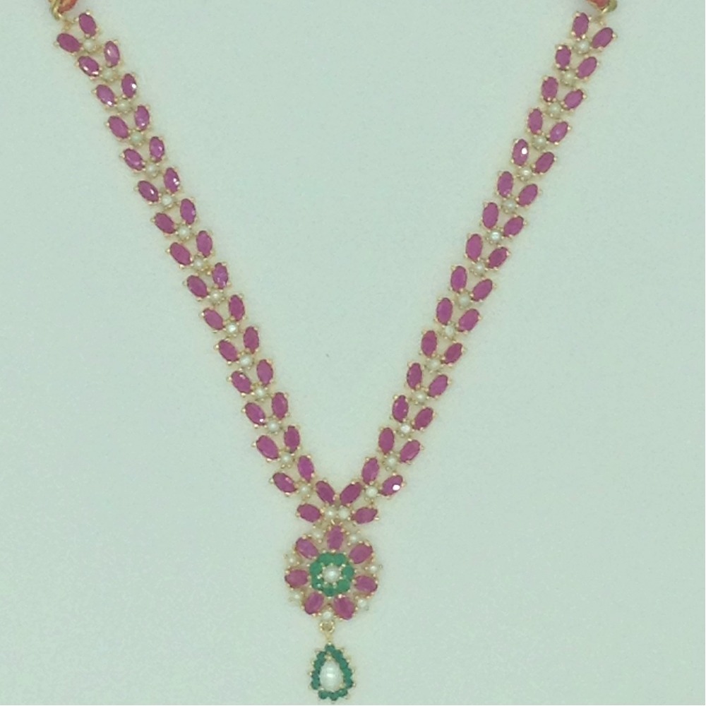 Red,Green Cz and Pearls Necklace Set JNC0199