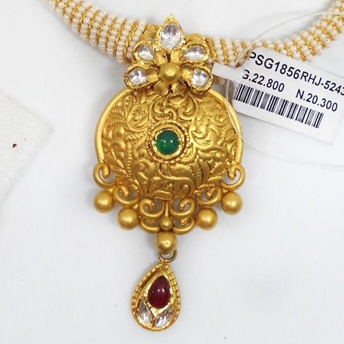 916 gold antique jadtar necklace set for wedding rhj-5243