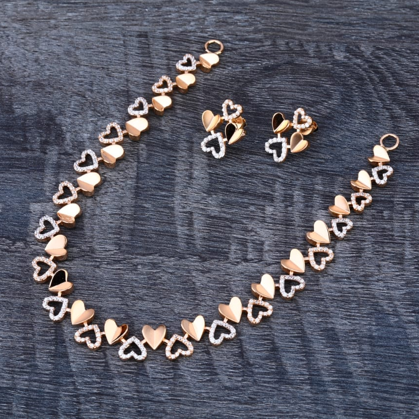 18kt rose gold cz ladies designer necklace set rn321