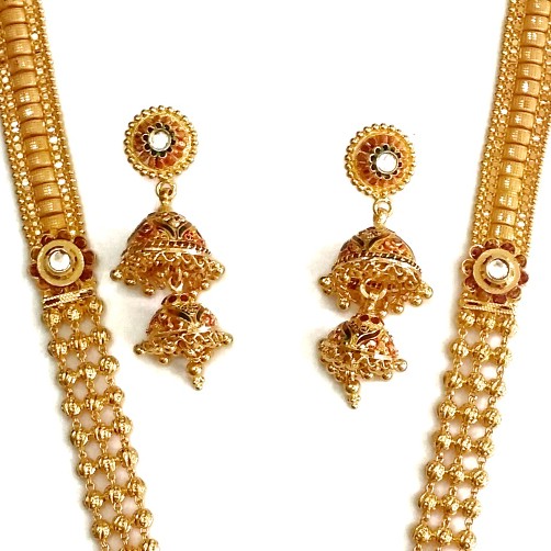 22k Gold Rajwadi Designer Long Necklace Set MGA - GLS036