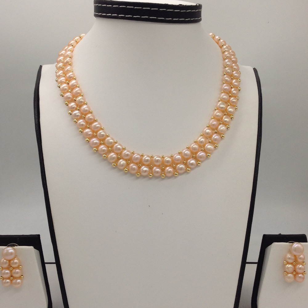 Freshwater orange button pearls 2 lines necklace set jpp1013
