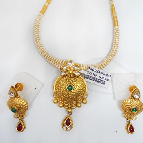 916 gold antique jadtar necklace set for wedding rhj-5243