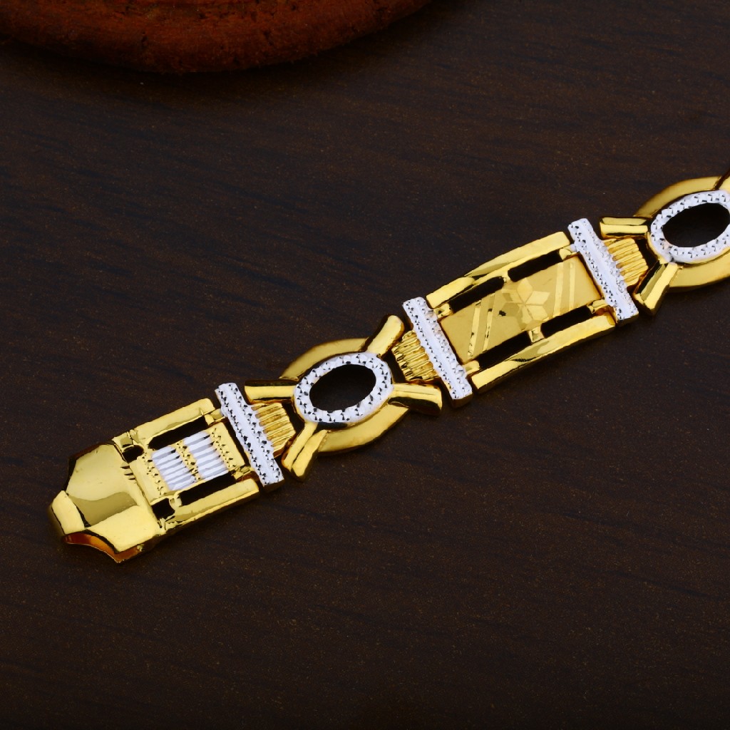 Mens 916 Gold Fancy Plain Cz Bracelet-MPB36