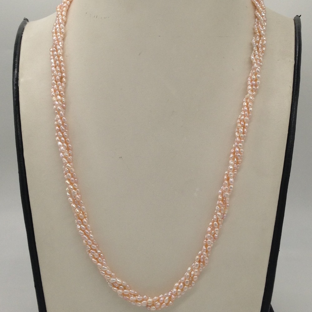 Freshwater pink rice pearls 5 layers twisted necklace jpm0322