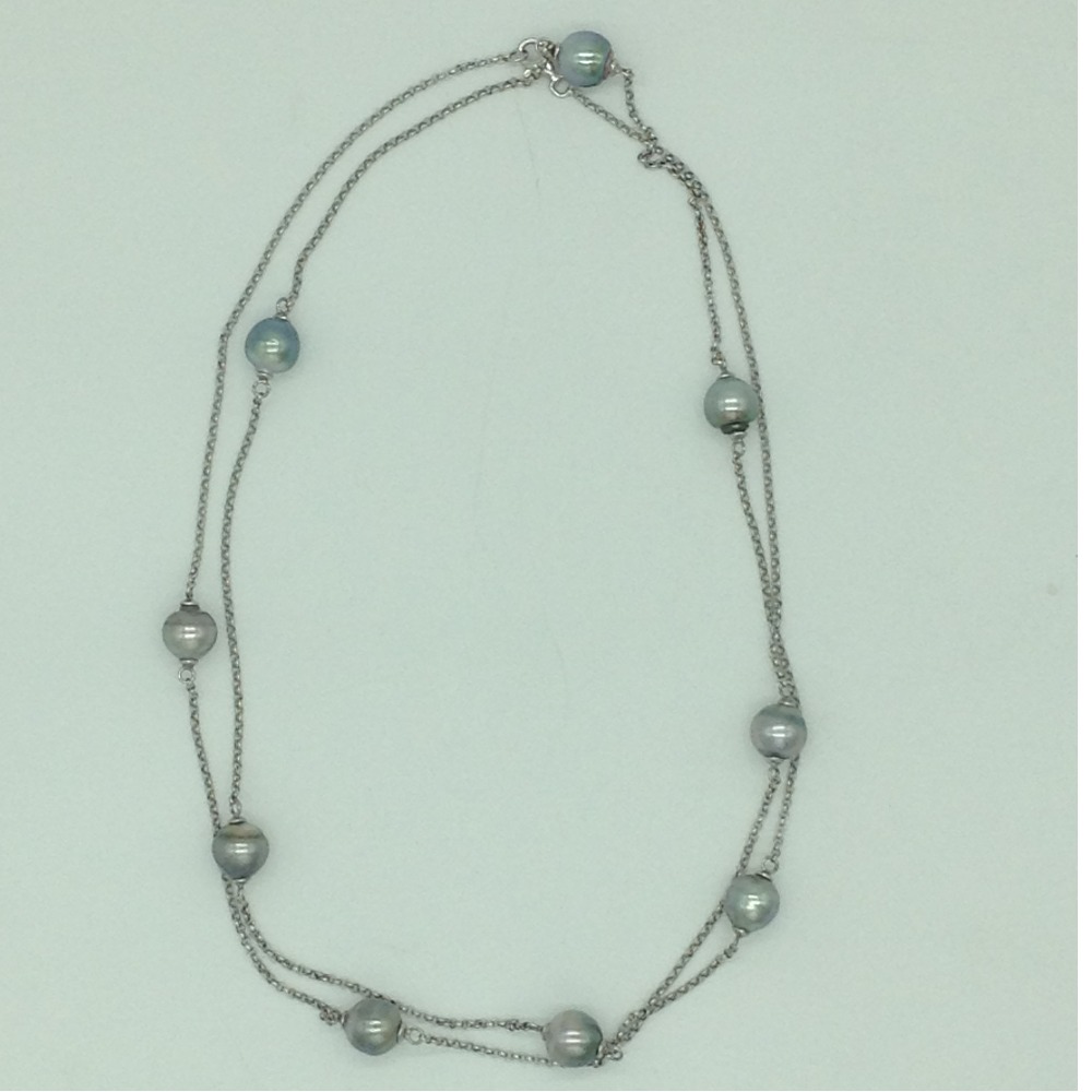 Seawater grey tahitian pearls silver chain jnc0097