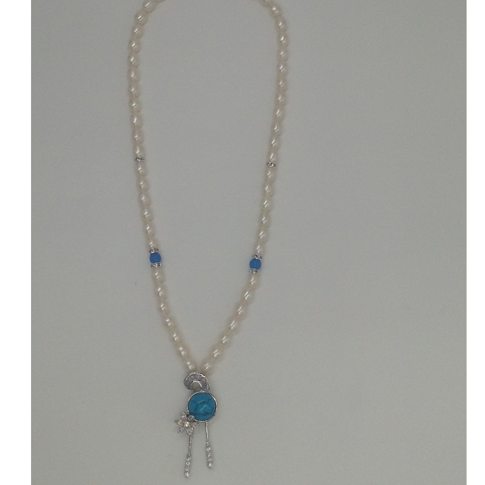 White cz;turquoise pendent set with oval pearls mala jps0165
