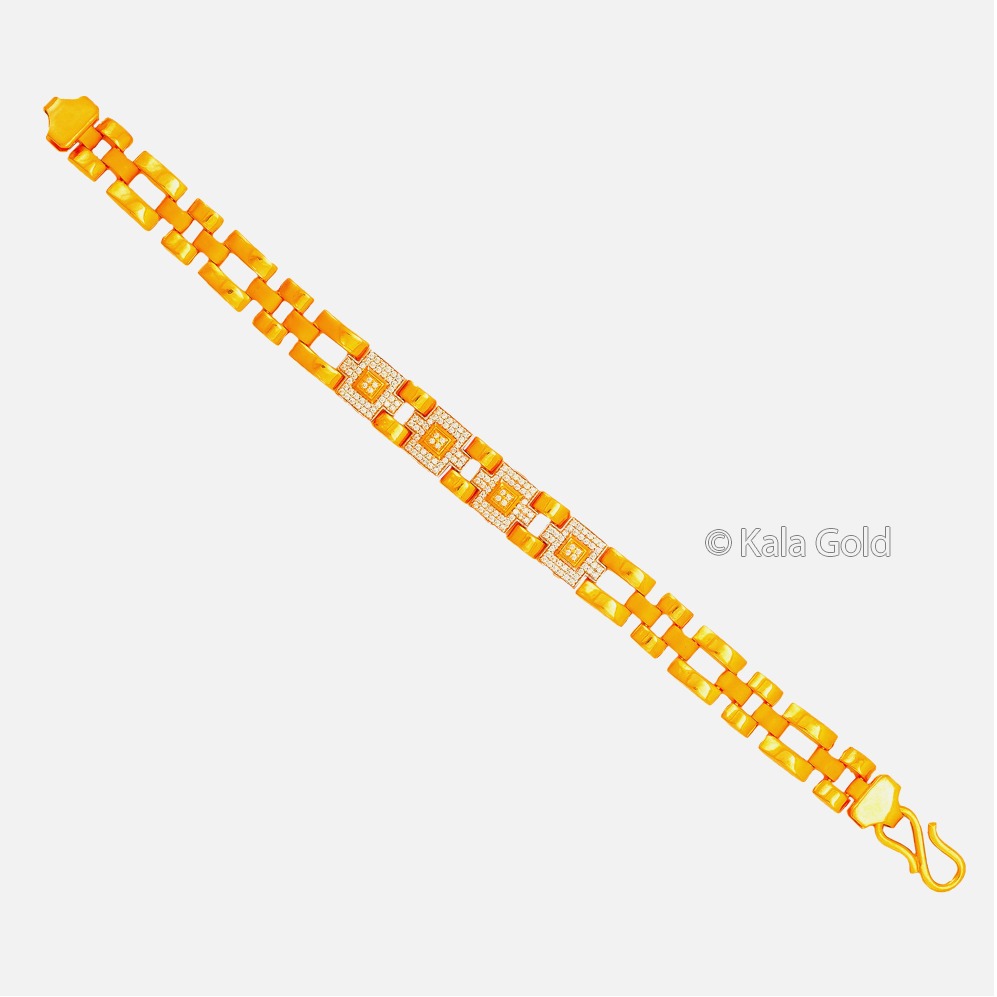 916 Gold Designer CZ Gents Lucky Bracelet