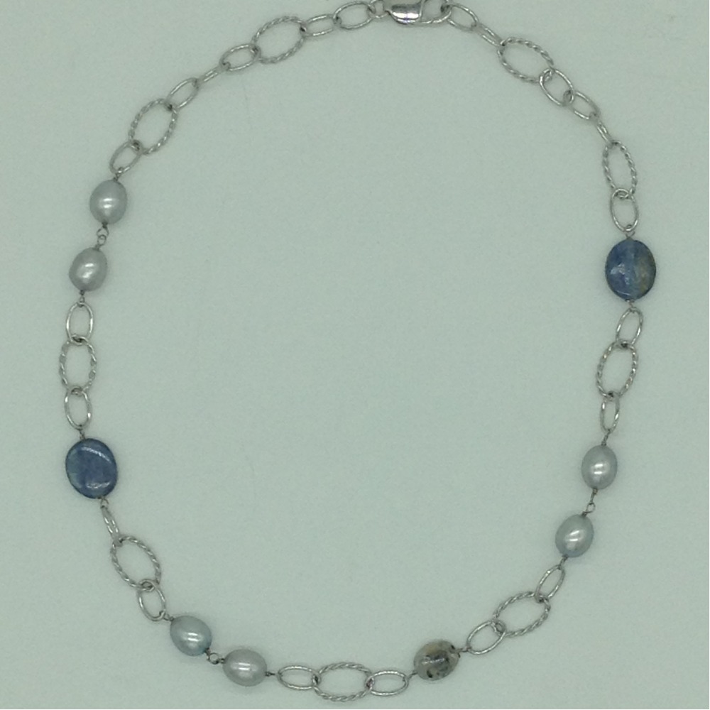 Freshwater Grey Pearls and Lapis Lazuli Silver Chain Set JNC0103