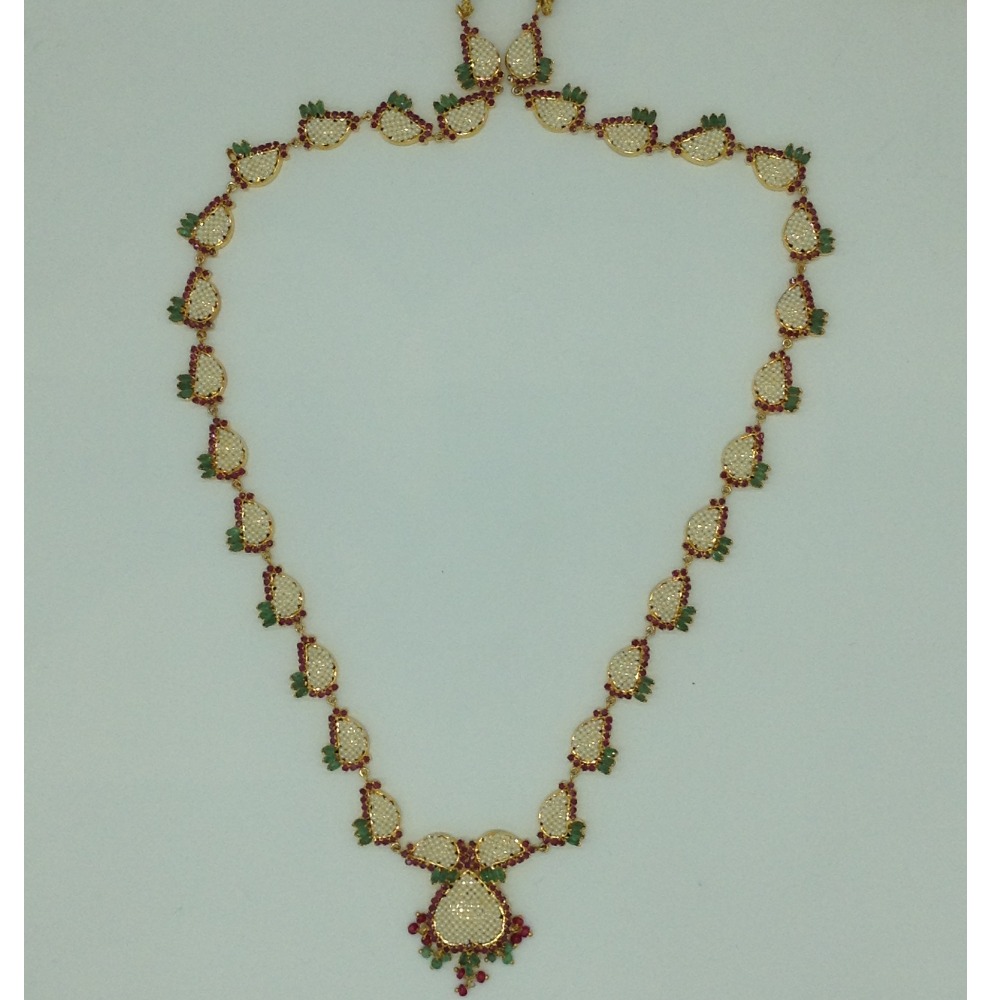 Red,Green CZ and Pearls Long Necklace Set JNC0214