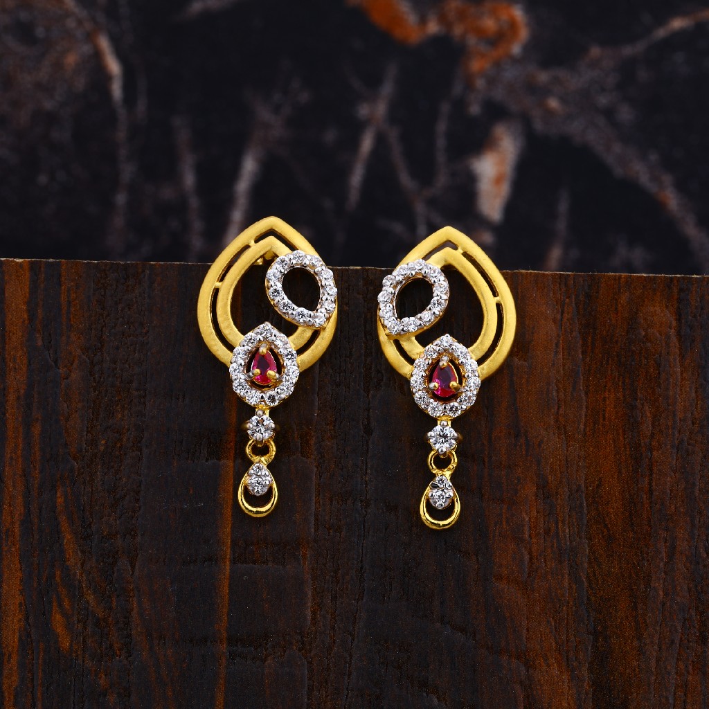 916 Gold Diamond Ladies Earrings-LFE118