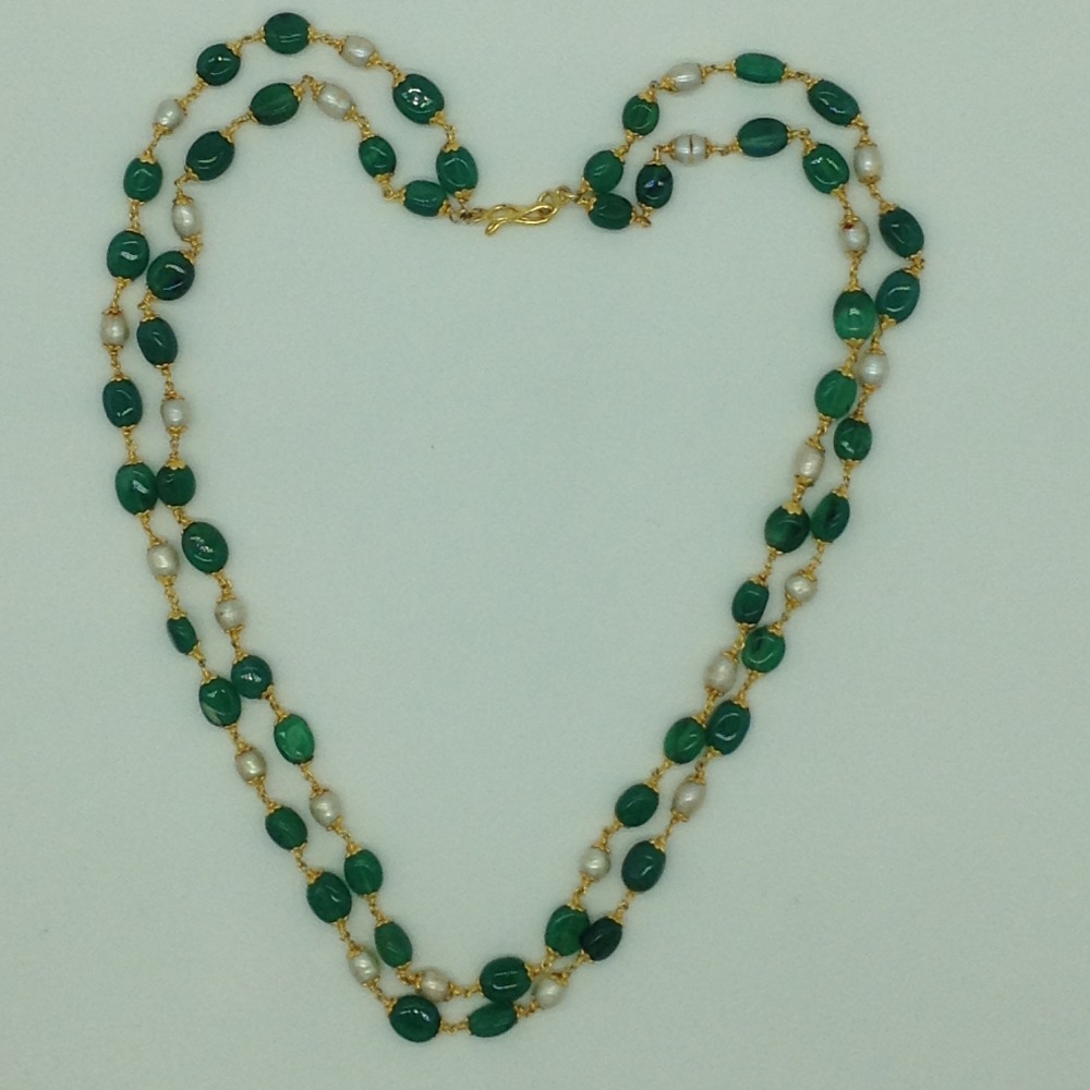 Green Beeds and Pearls 2 Line Taar Mala JSS0179