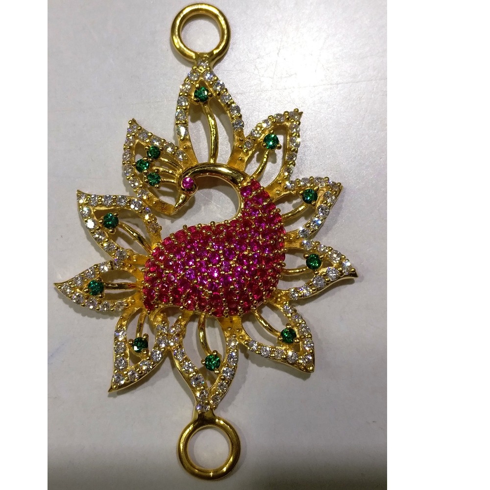 22kt gold cz casting chain side peacock pendant(moguppu)