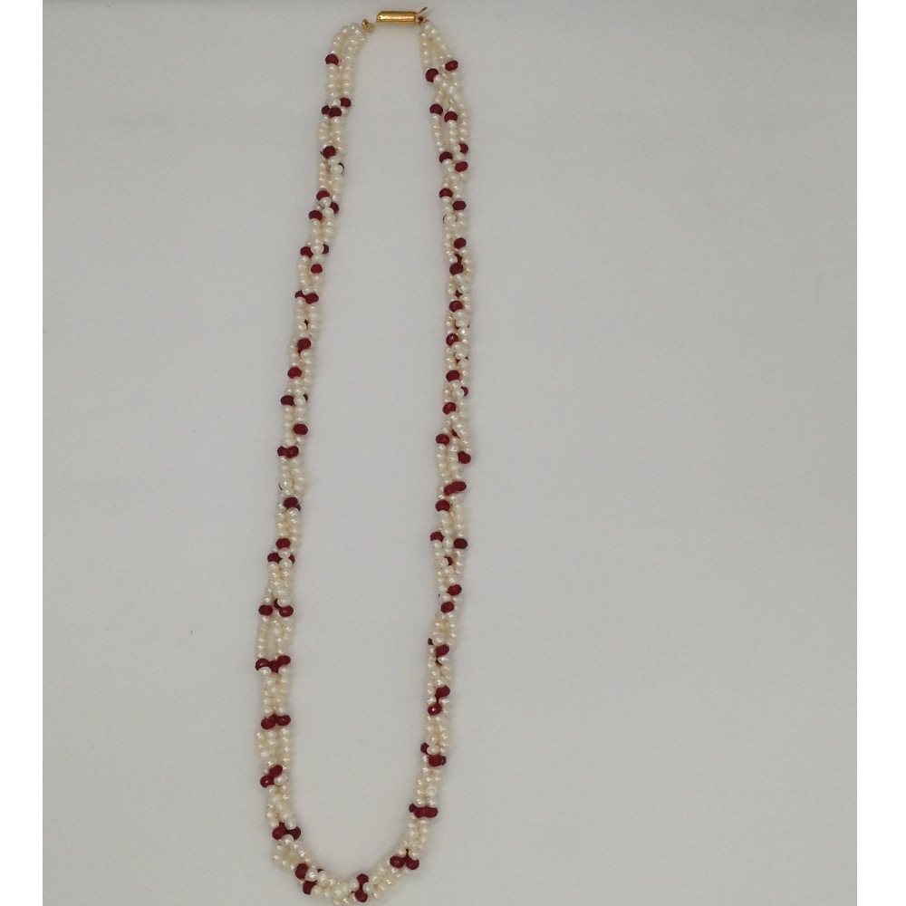 white seed pearls necklace with red semi beeds JPM0193
